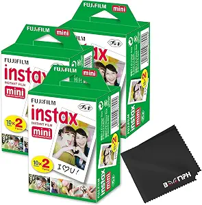 Fujifilm Instax Mini Instant Camera Film: 60 Shoots Total, (10 Sheets x 6) - Capture Memories Anytime, Anywhere - Boomph's Comprehensive Ultimate Performance Cloth Solution for Perfect Picture Quality