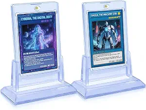 2ct Magnetic Card Holder for Trading Cards, 35pt Acrylic Card Display Holders with 2 Card Stand U-V Protection Magnetic Hard Plastic Card Protector Case for MTG, Baseball, Game, Sports Cards Display