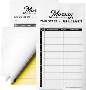 Murray Sporting Goods Baseball/Softball Lineup Cards - 50 Games with 16 Player Roster Lineup Sheet with No Cover (4-Part Carbon Copies)