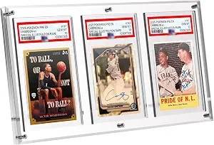 PSA Graded Card Display Frame – Magnetic Acrylic Slab Protector for PSA CGC Cards – Graded Card Display Stand for Pokemon Baseball Trading Cards Sports Slab Case(Clear, 3-Slab)