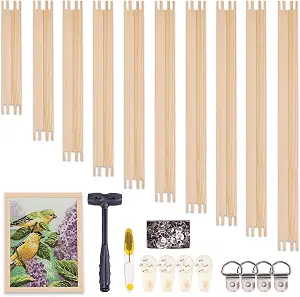 20pcs 10 Sizes Needlepoint Stretcher Bars with Thumb Tack, Contain 6” 7” 8” 9” 10” 12” 14” 16” 18” 20”, Wooden Canvas Stretcher Bars, Needlepoint Embroidery Stitch Frame Set, Needlepoint Frame