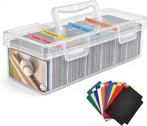 Trading Card Storage Box, Large Capacity Plastic Card Case for 850+ Cards or 650+ Sleeved Cards, with Removable Dividers and 10 Writable Labels, Clear Playing Card Organizer Box for Collectible Card