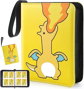 Premium Collectible Trading Card Albums，Card Binder Fits 400 Cards with 50 Removable Sleeves，Display Game Card Case book Holder, Fire Dragon Themes