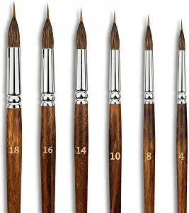 6 Pcs Watercolor Brushes Set - Extended Needle Point Hybrid Sable & Synthetic, Fine Detailing for Watercolor Acrylic Gouache Ink Painting