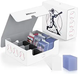 Mlikero Baseball Card Storage Box, Trading Card Storage Box Oversized Fits Toploaders, Magnetic Closure Sports Card Case for Baseball Cards (Holds 500+ Toploaders)