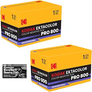 Kodak Ektacolor Pro 800 Color Negative Film (35mm Roll Film, 36 Exposures) - 2-Pack with Microfiber Cleaning Cloth