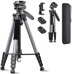 CAMBOFOTO 74″ Camera Tripod, Phone Tripod for iPhone Lightweight Tripod