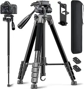CAMBOFOTO 73" Camera Tripod and Monopod, Aluminum Tripod Stand/Black