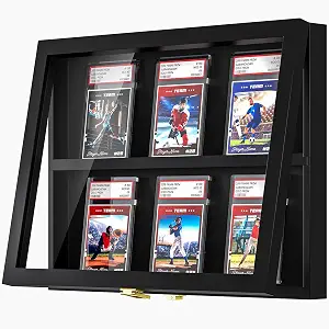 TJ.MOREE 6 Slot Baseball Graded Card Display Case, Black Wood