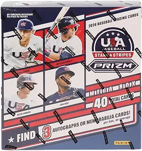 2026 Panini USA Stars & Stripes Prizm Baseball Mega Trading Card Box (3 Autographs or Memorabilia Cards Per Box)