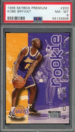 Kobe Bryant 1996 Skybox Premium Rookie Card #203 PSA 8 Graded (Cert #56133908) | Authenticated Kobe Card