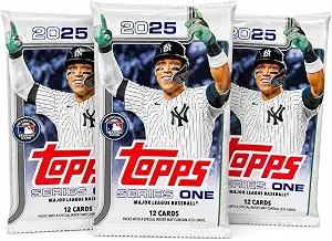 2025 Topps Series 1 Baseball Trading Card Bundle, 3 Factory Sealed Packs, 36 Cards Total, MLB Trading Cards for Collectors