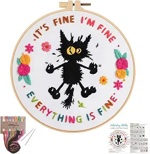 Louise Maelys Cute Cat Embroidery Kit for Beginners DIY Needlepoint