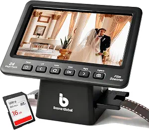 BEONEGLOBAL ClearScan P7 Film Scanner, 7” LCD 24MP Slide & Negative Scanner for 35mm/110/126/Super 8/8mm Film, Converts Old Slides and Negatives to JPEG, No Computer Needed, SD Card Included
