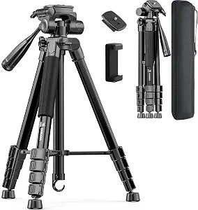 73" Camera Tripod for Camera and Phone, Aluminum Travel Tripod