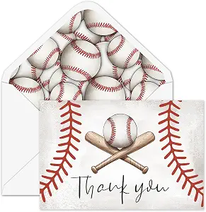 Whaline 30 Pcs Baseball Thank You Cards Greeting Cards Vintage Baseball Note Card with Envelope Sticker for Sport Birthday Party Invitation Supplies, 4 x 6 Inch