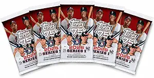 Topps 2026 Series 1 Baseball Trading Card Value Bundle, 5 Factory Sealed Packs, 70 Cards Total, 75th Anniversary MLB Trading Cards for Collectors