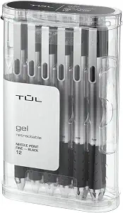 TUL GL1 Retractable Gel Pen, Needle Point, 0.5 mm, Gray Barrel, Black Ink, Pack Of 12