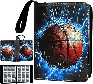 900 Pocket Zippered Basketball Card Binder, 9-Pocket Trading Card Album with 50 Removable Sleeves, PU Leather Waterproof Sports Card Holder for NBA Basketball Cards Storage Display Case Gift