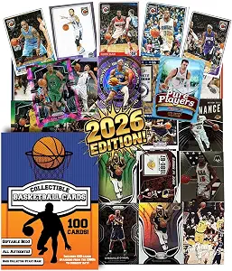 100 Basketball Cards Bulk Set Random Mix Trading Cards Variety Pack Starter Set Rookie Cards Stars Legends Assorted for Kids and Collectors