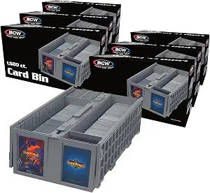 BCW Collectible Card Bins, Holds 1,600 Cards Each, Stackable, Gray, 6 Pack