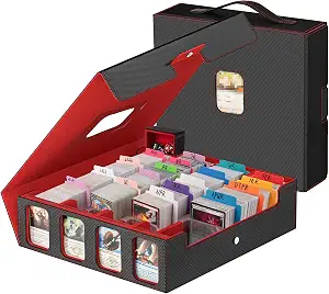 4-Row Trading Card Storage Box, Holds 3200+ Cards [US Patent], Black & Red