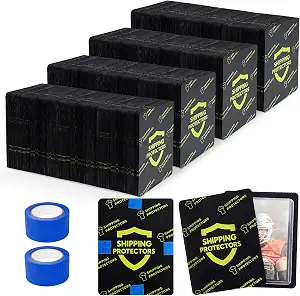 510-Pack Trading Card Shipping Protectors 3.5'' x 4.5'' with 4 Rolls of Tape, Heavy Duty Corrugated Sheet for Safe Shipping, Precut Card Mailers for Sports, MTG, and Collectible Cards (Black)