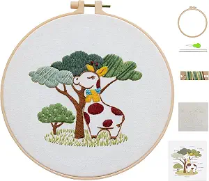 Ebherys Level 1 Embroidery Kits for Beginners and Adults, Different Animals Pattern, 1set as a Pack, inculde 1 Hoop, Instruction and Enough Threads, Easy and Basic Stitches (Giraffe)