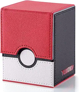 tombert 150+ Premium Deck Box Case for PTCG, MTG, Large Capacity with 2 Dividers, Fits 100+ Sleeved Cards TCG Trading Card Games(Vertical - Red & White)