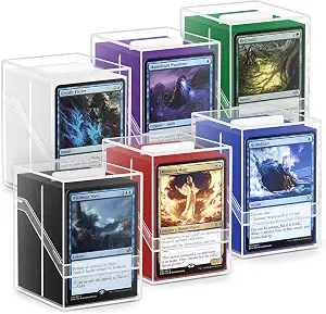 YSCare 6 Pack Card Deck Boxes, Clear Commander Deck Case with 600Pcs Card Sleeves and Dividers, Standard Size Cards Storage Box Perfect Fit for MTG, Sport, Trading Cards (6 colors)