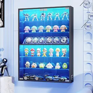 Wall Display Case with Glass Doors, Sports Card Display Case