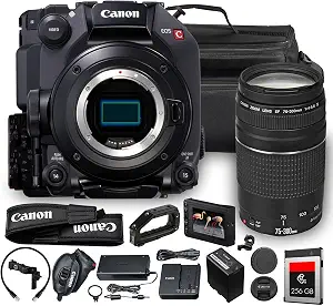 Canon EOS C300 Mark III Digital Cinema Camera Body (EF Mount) | Super 35 DGO Sensor, 4K Cinema RAW Light, 16+ Stops DR & Advanced AF| For Film & Documentary + EF 75-300mm f/4-5.6 III Lens + Bag + More