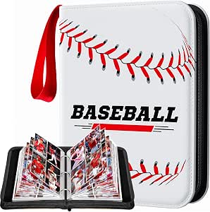 Baseball Card Binder 4 Pocket Gifts for Boys Girls, Waterproof 400 Pockets Card Holder Album with 50 Removable Sleeves for Trading Card - Binder Display Storage Carrying Case for Baseball Cards