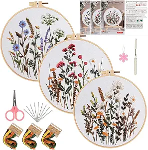 Herdiese Embroidery Kit for Beginners with 3 Floral Patterns