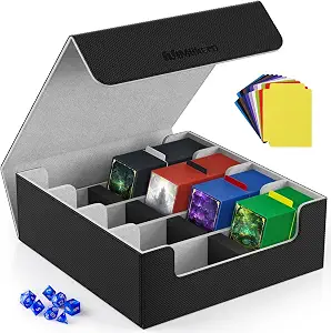 Mlikero Trading Card Storage Box, Bulk Card Storage for 2400+ Sleeved Cards, PU Leather Magnetic Closure Card Organizer with 10 Dividers & 4 Foam Stoppers, Fit for MTG, TCG and Sports Cards