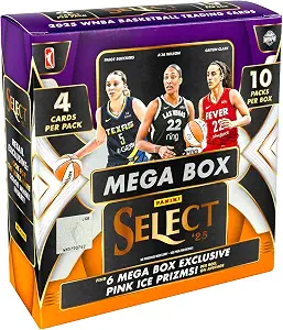 2025 Panini Select WNBA Basketball Retail Mega Box, 40 Trading Cards, 10 Packs, Pink Ice Prizms, WNBA Collectible Cards