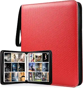 WOT I Trading Card Binder, 900 Pockets Baseball Card Binder Sleeves with Zipper, Double Sided Pockets Card Holder Carry Card Case for Baseball Card, Football Card(Red) WO-CB-9-7