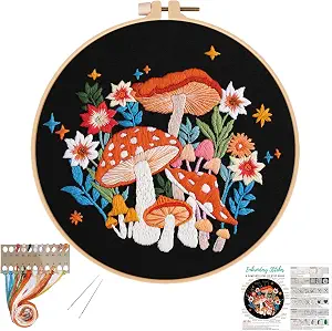 Louise Maelys Mushroom Embroidery Kit for Beginners, DIY Adults Needlepoint