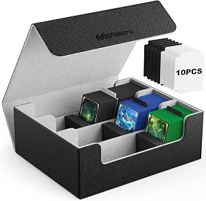 Mlikero Trading Card Storage Box, Bulk Card Storage for 1800+ Sleeved Cards, PU Leather Magnetic Closure Card Organizer with 10 Dividers & 3 Foam Stoppers, Fit for MTG, TCG and Sports Cards