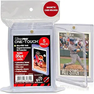 Ultra Pro One Touch 35pt Magnetic Card Holder – Hard Plastic Card Protector Case with UV Blocking – Clear Display for Standard Size 2.5" x 3.5" – Diamond Corners Design & Magnetic Closure – 5 Pack