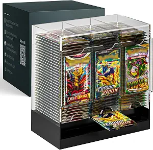 Dinavio Crafthouse 3-Slot Booster Pack Dispenser with Black Base - Fits 120 Booster Packs for Dispensing - Compatible with TCG Trading Card Boosters and Sports Card Boosters - 4mm Acrylic Stackable