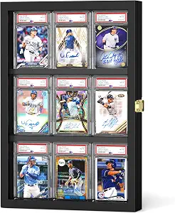 Graded Sports Card Display Case, Baseball Card Display Frame, Holds Sport Cards with Crystal Clear View Lockable Wall Cabinet for Football Basketball Hockey Trading Card, Black Finish Frame