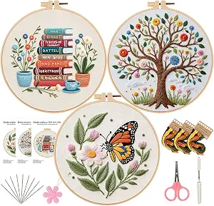 Herdiese Embroidery Kit for Beginners & Adults, 3 Sets with Instructions