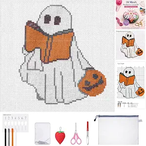 XunYee 13 Pcs Halloween Reading Ghost 18 Mesh Needlepoint Canvas Kit