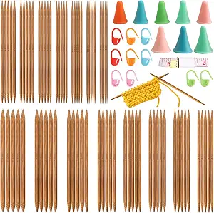 75Pcs Bamboo Double Pointed Knitting Needles Set 15 Sizes Complete Knitting Kit with Stitch Markers Needle Caps & Tape Measure for Beginners and Pros