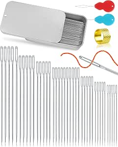 FIVEIZERO 80/40 PCS Premium Stainless Steel Sewing Needles, 7 Sizes Large Eye Sewing Sharp Needles, Leather Needle Embroidery Thread Needle with Threaders for Handsewing Art Crafts