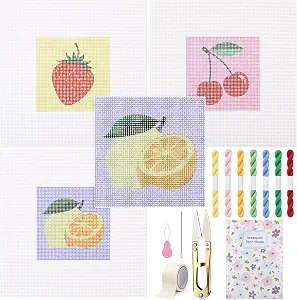 Chumia 3 Pcs Fruit Needlepoint Canvas Kit for Adult 13ct 8" x 8"