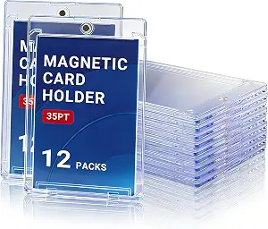 Yuoyar 12ct Magnetic Card Case - 35pt Magnetic Card Holder - UV Protection Hard Plastic Display Case for Trading, Baseball, Football, Game Cards