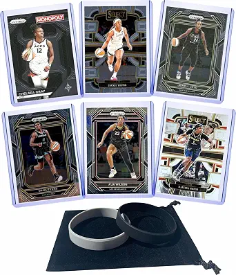 Las Vegas Aces Cards: A'ja Wilson, Jackie Young, Chelsea Gray, Jewell Loyd, Dana Evans, NaLyssa Smith ASSORTED Women's Basketball Stars and GOATs Trading Card and Wristbands Gift Pack