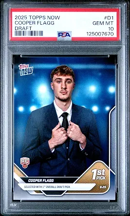 Cooper Flagg Rookie Card PSA 10-2025 Topps Now Draft Basketball Card #D1, PSA (Cert. #125007670) Encased Gem Mint